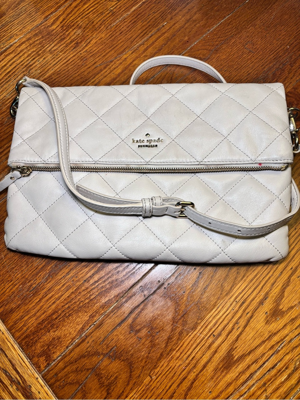 Kate Spade New York Quilted Leather Foldover Crossbody Cream Ivory